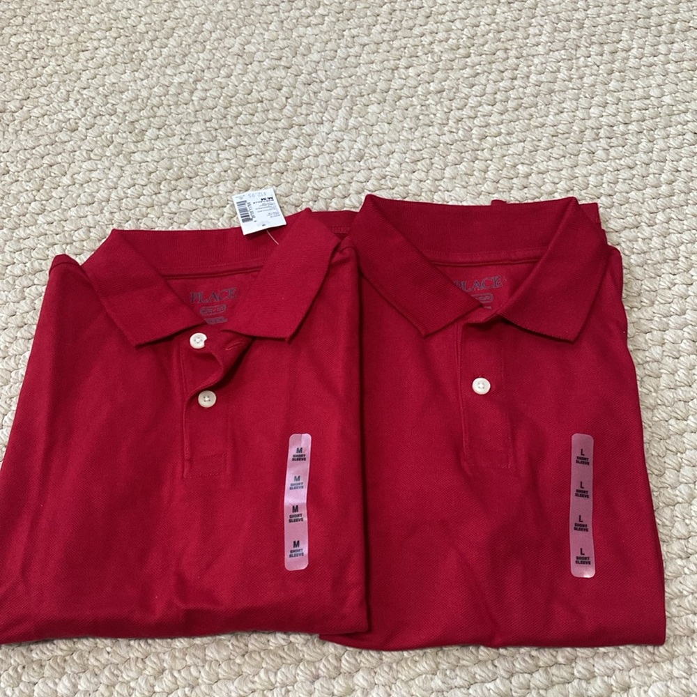 Set of (2) Red Polo Shirts Sz M and L